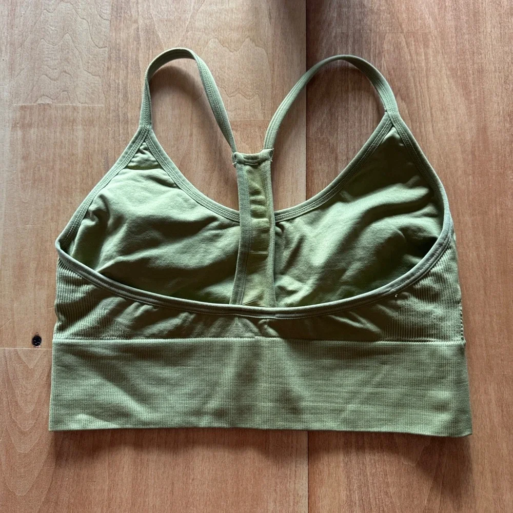 Free People Movement Happiness Runs Crop Tank Top Olive Green Ribbed M/L